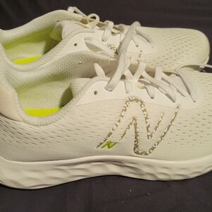 New Balance Women's White Athletic Running Shoes with Lime Accents